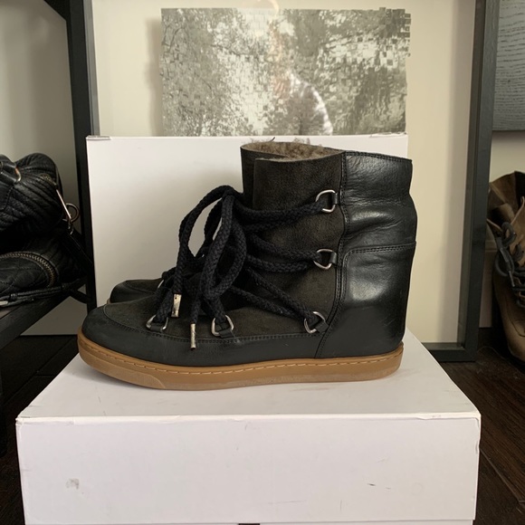 Isabel Marant Nowles Boot Black Leather Shearling - Picture 3 of 8